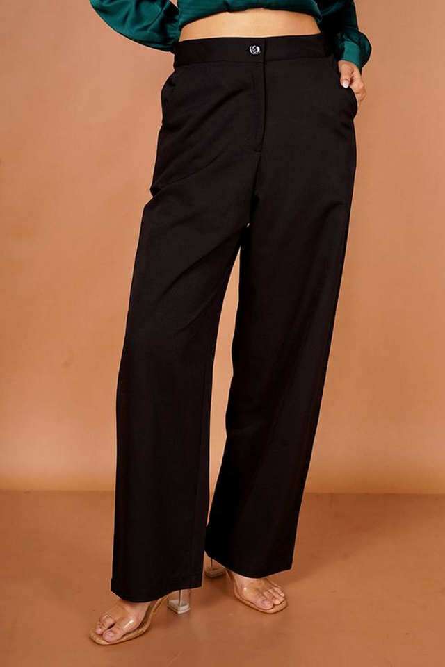 zink london Solid Straight Fit Blended Fabric Women Casual Wear Trousers-picture-13