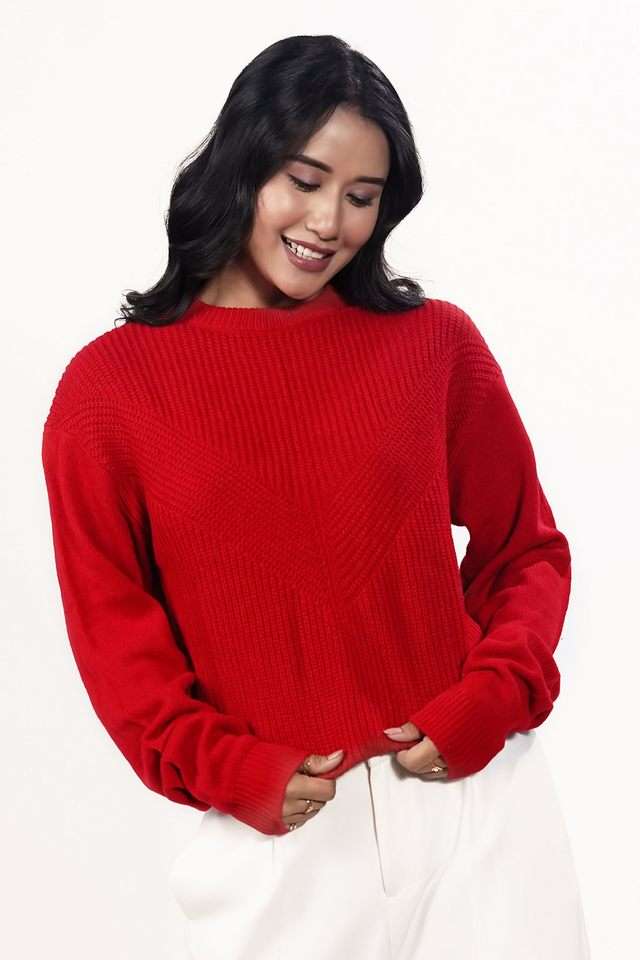 Solid-Round-Neck-Acrylic-Women-Sweater