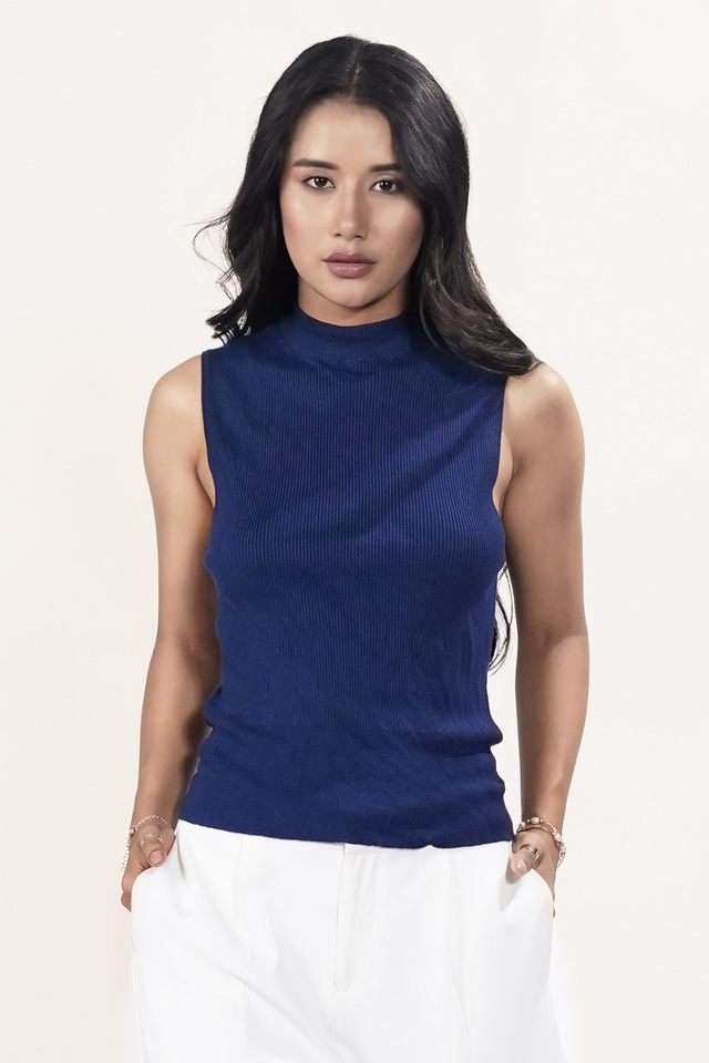 Solid-Viscose-High-Neck-Women-Top