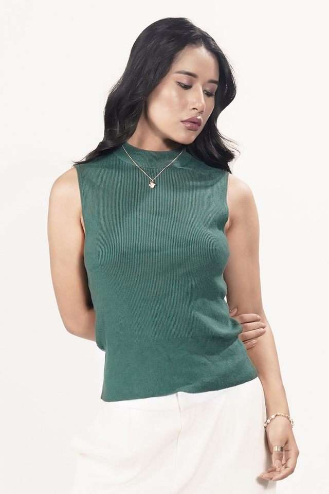zink london Solid Viscose High Neck Women Top-picture-20