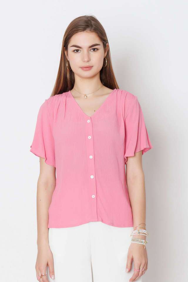 zink london Solid Viscose V-Neck Women Top-picture-29