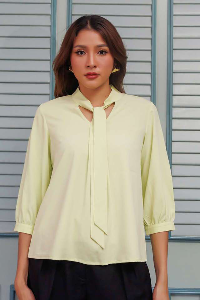zink london Solid Polyester Tie Up Neck Women Top-picture-32