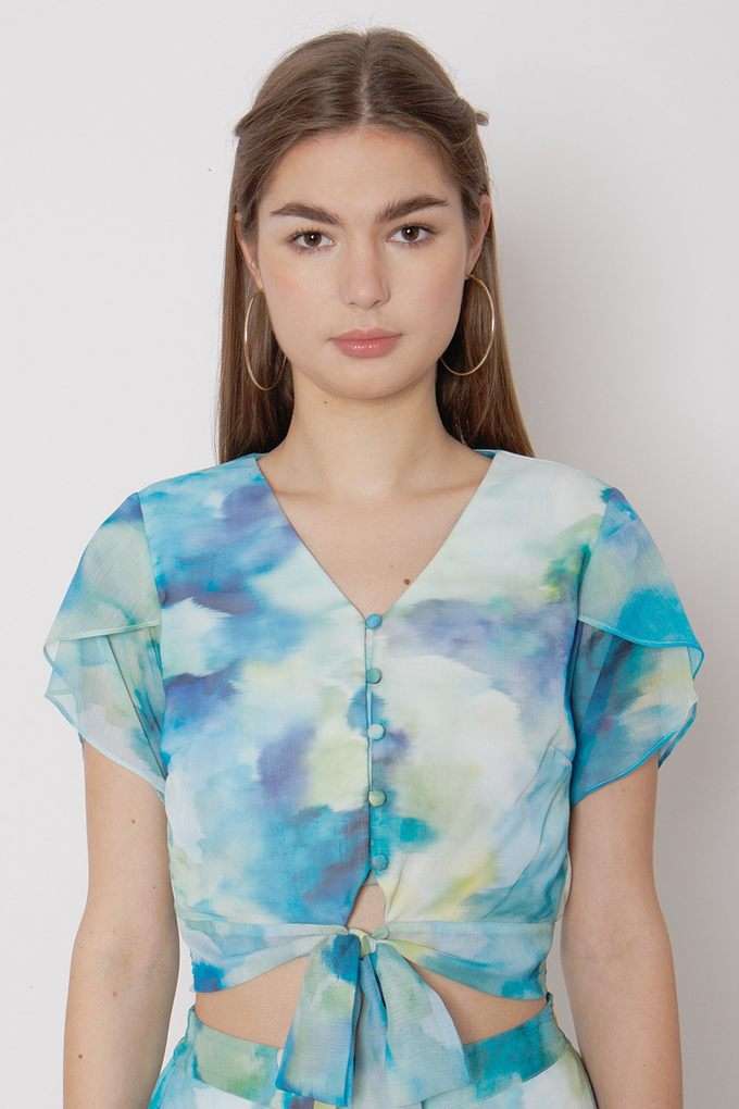 Abstract-Polyester-V-Neck-Women-s-Top