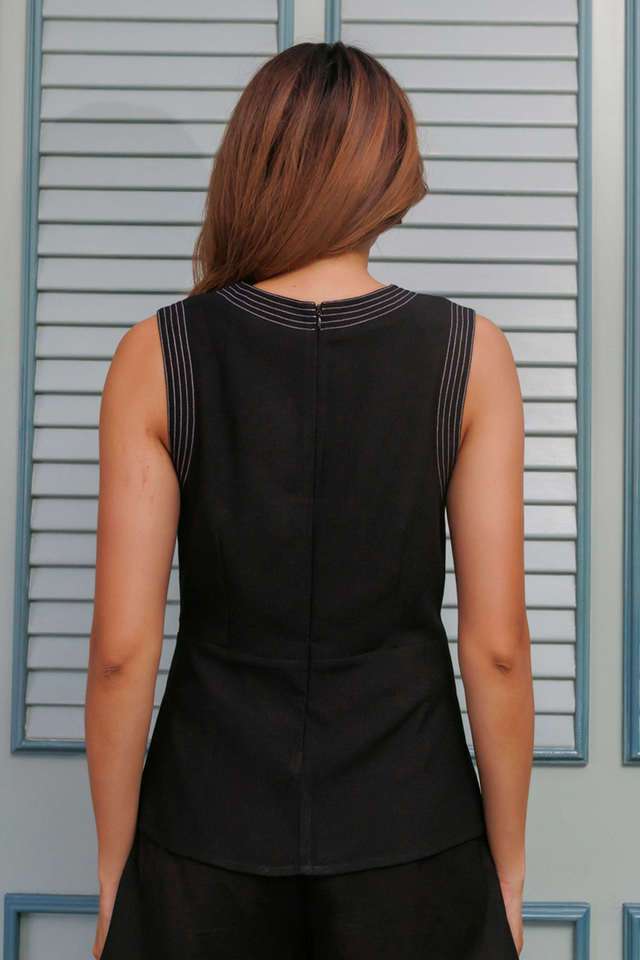 Solid-Polyester-Round-Neck-Women-s-Top