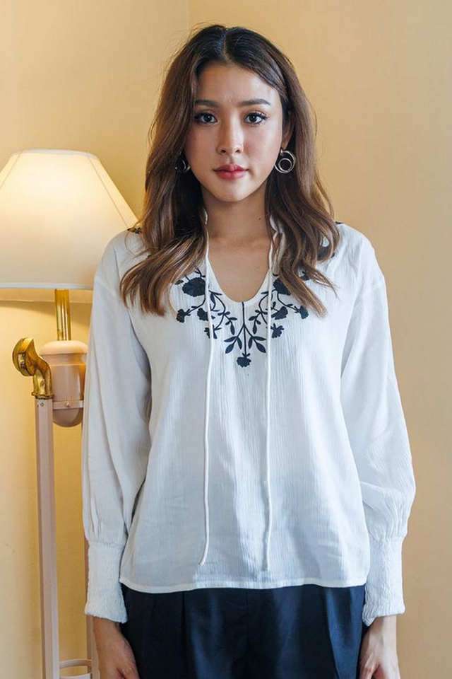 Embroidered-Rayon-Collared-Women-s-Top