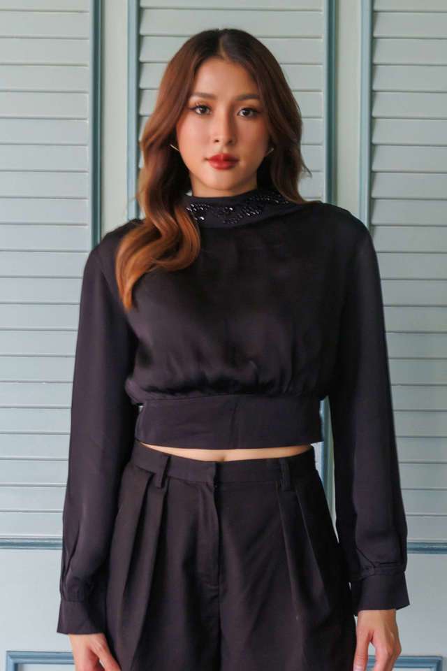 zink london Embroidered Modal Collared Women's Top-picture-37