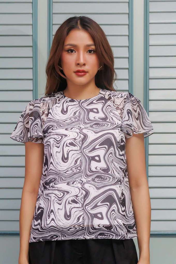 Abstract-Polyester-Round-Neck-Women-s-Top