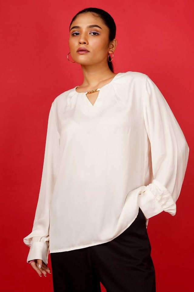 zink london Solid Polyester Round Neck Women Top-picture-38