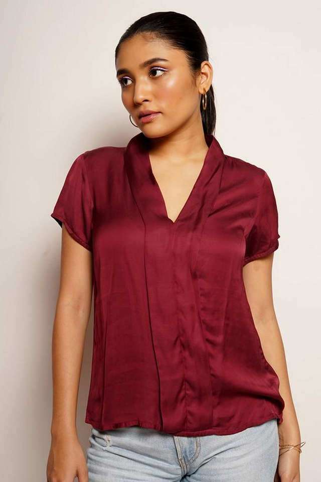 zink london Solid Viscose V-Neck Women Top-picture-27