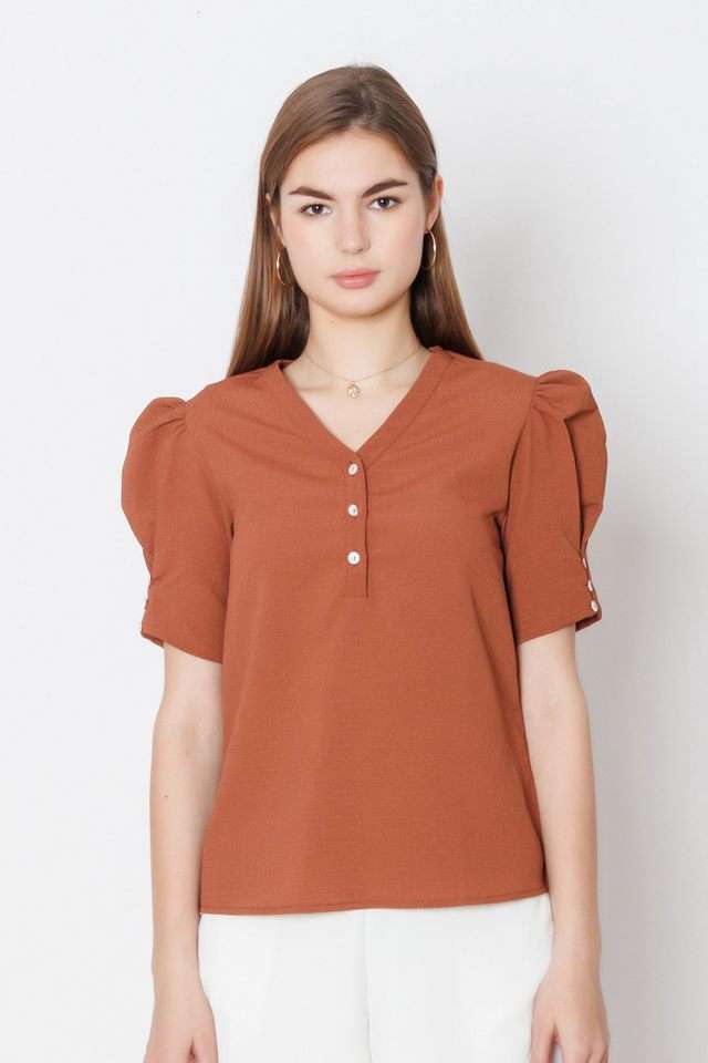 Textured-Polyester-V-Neck-Women-s-Top