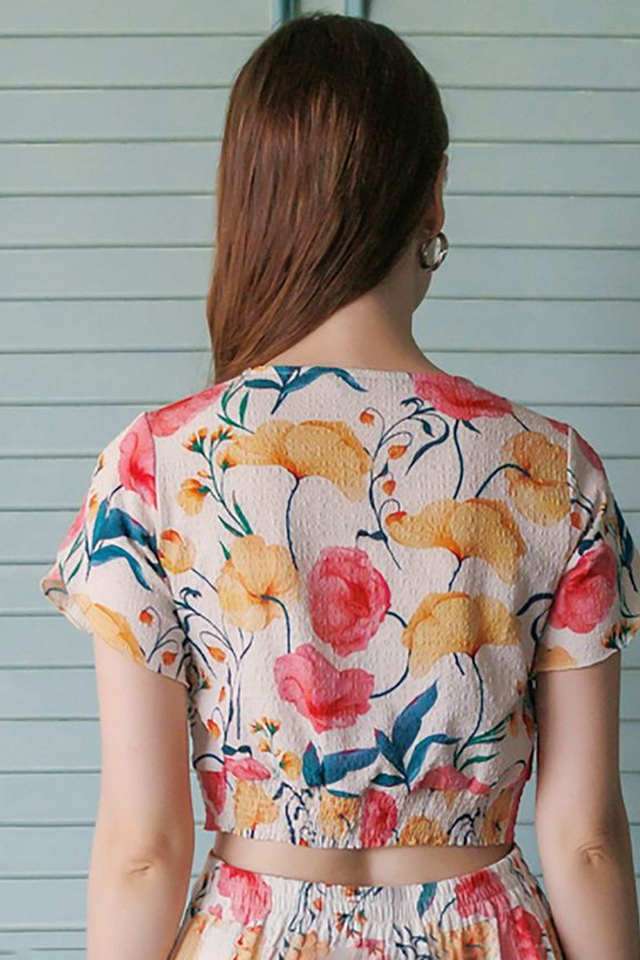 Printed-Blended-Fabric-V-Neck-Women-s-Top