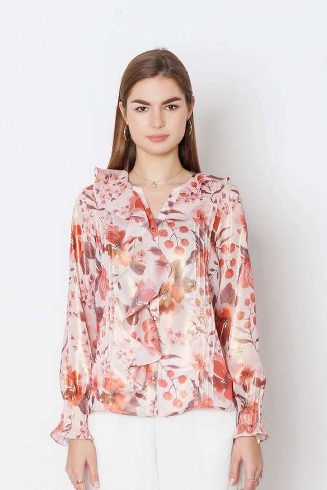 zink london Printed Polyester V-Neck Women Top-picture-10
