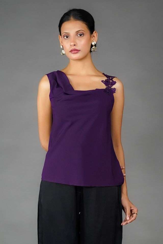 zink london Solid Polyester One Shoulder Women Top-picture-26