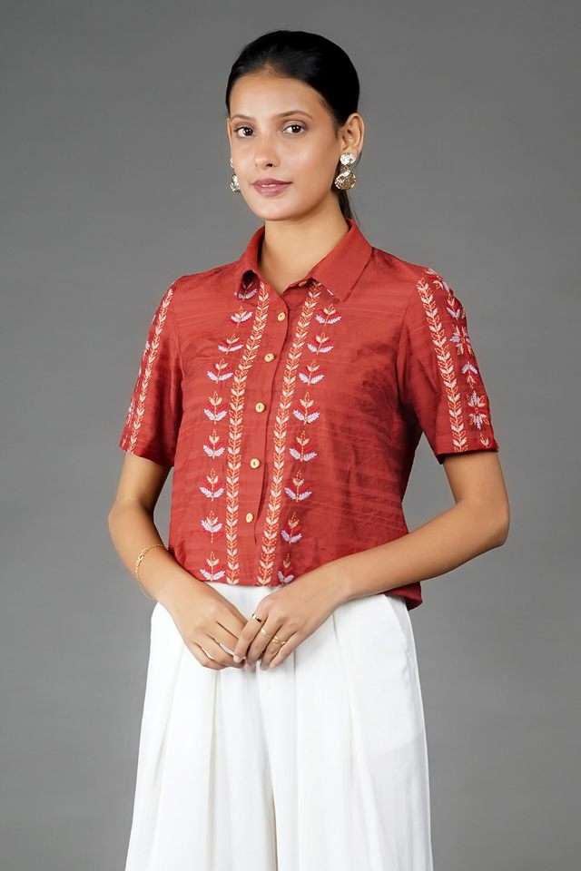 zink london Embroidered Polyester Collared Women's Shirt-picture-35