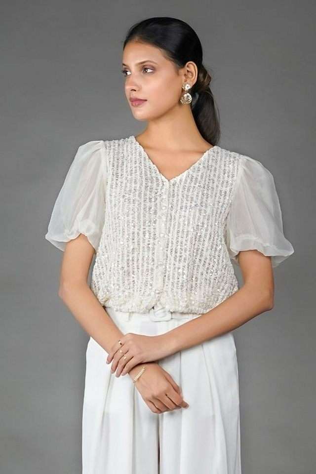 zink london Embellished Polyester V-Neck Women's Top-picture-15