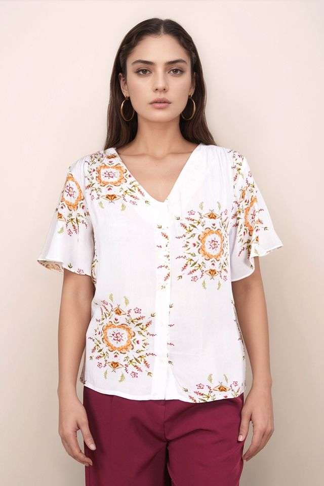 zink london Floral Rayon V-Neck Women's Top-picture-38