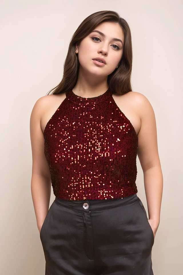 Embellished Polyester Slim Fit Women's Crop Top-image-44