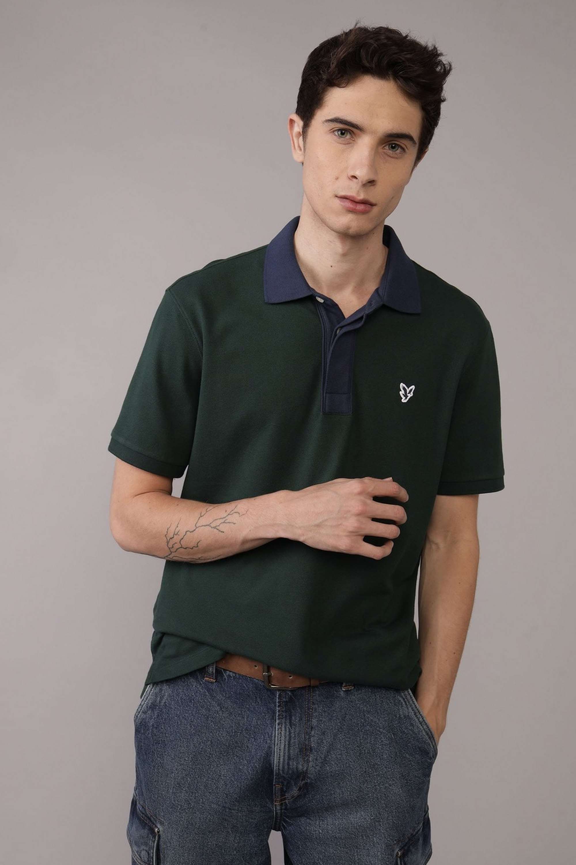 Solid-Blended-Fabric-Regular-Fit-Men-Polo-T-Shirt