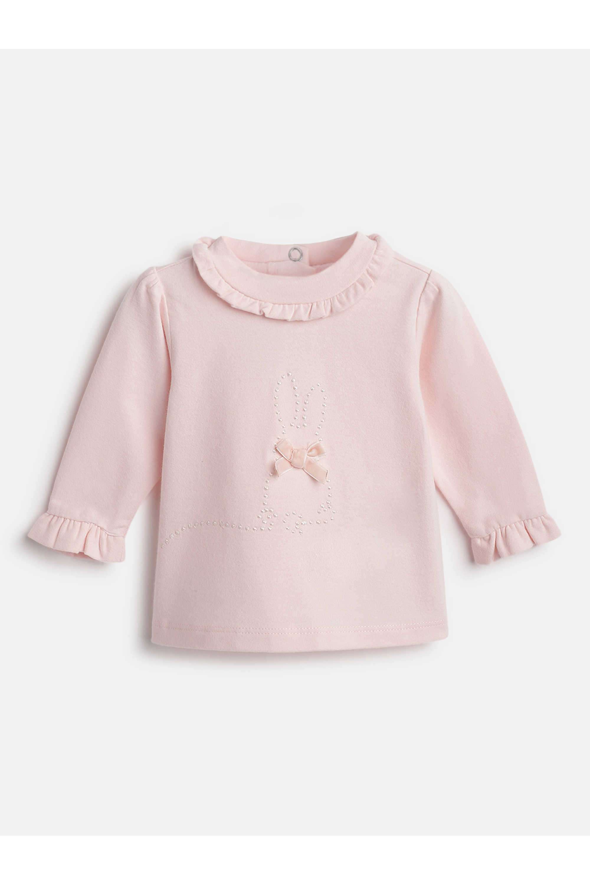 Embellished-Cotton-Blend-Round-Neck-Infant-Girls-T-Shirt