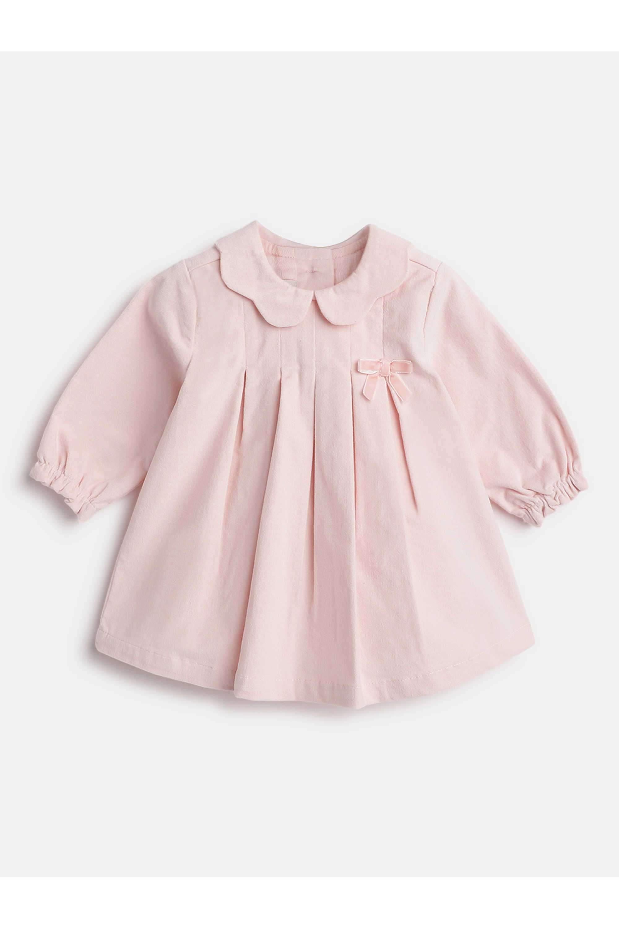 Solid-Cotton-Blend-Round-Neck-Infant-Girls-Dress