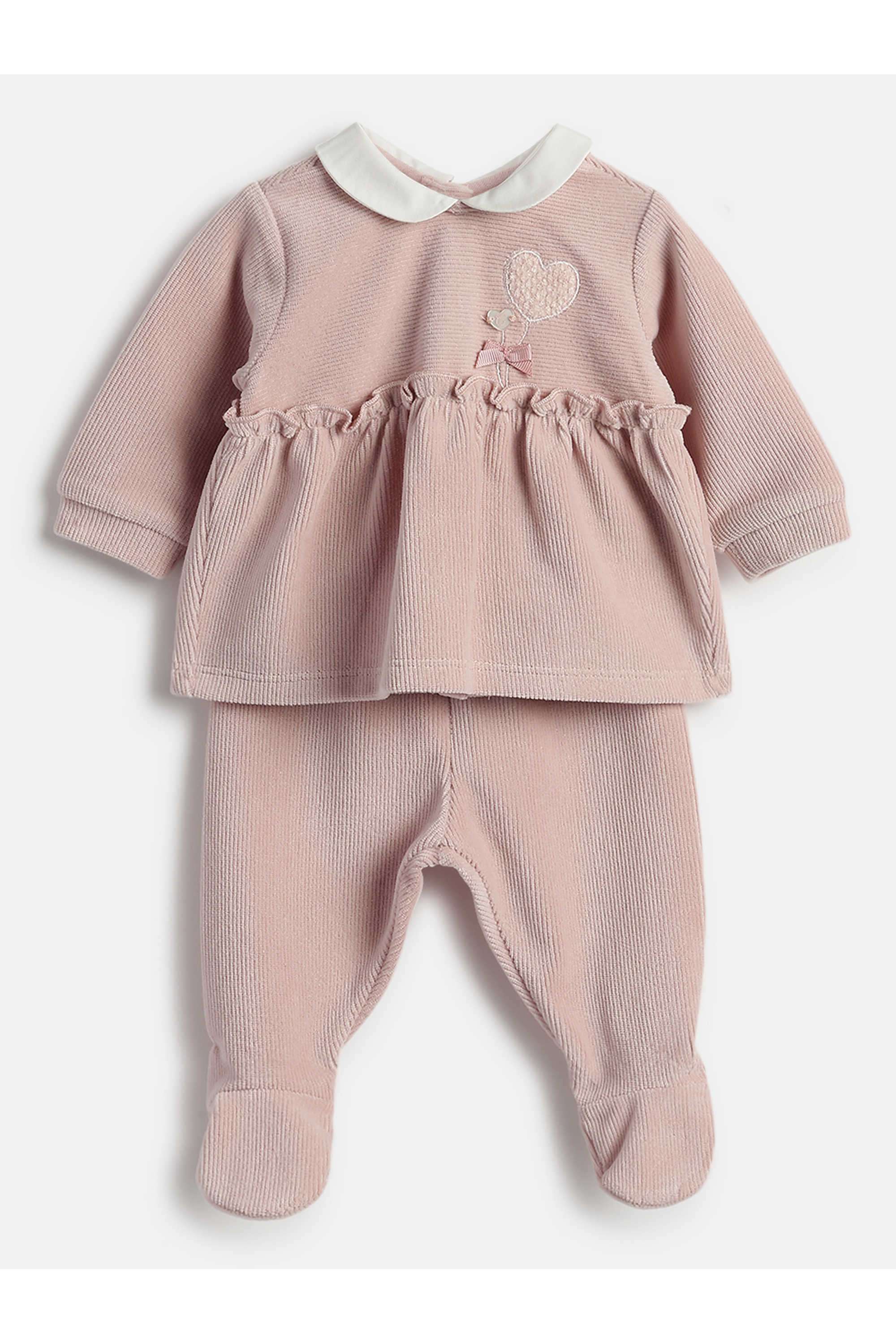 Embellished-Cotton-Blend-Collared-Infant-Girls-Clothing-Set