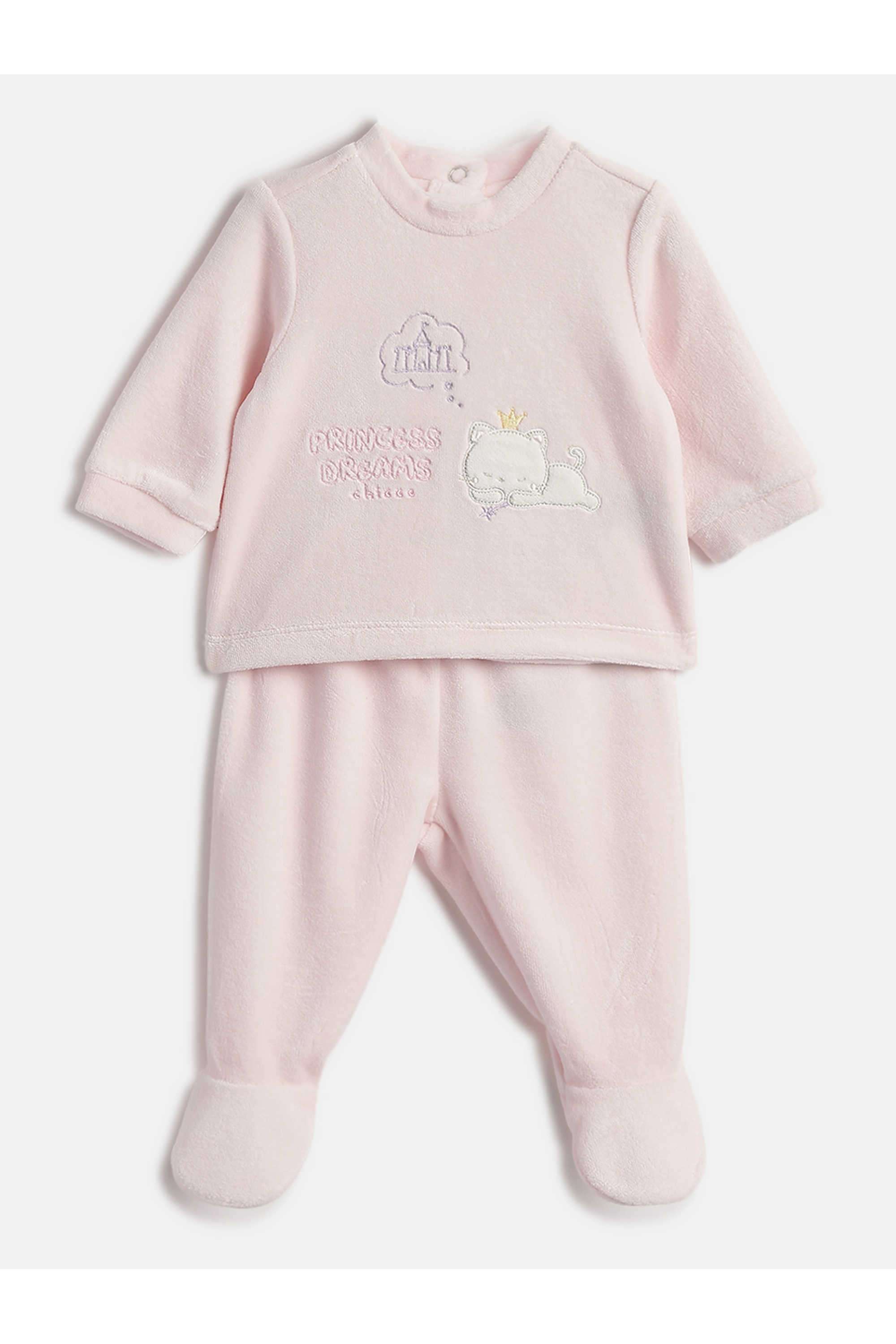 Typographic-Cotton-Blend-Round-Neck-Infant-Girls-Clothing-Set