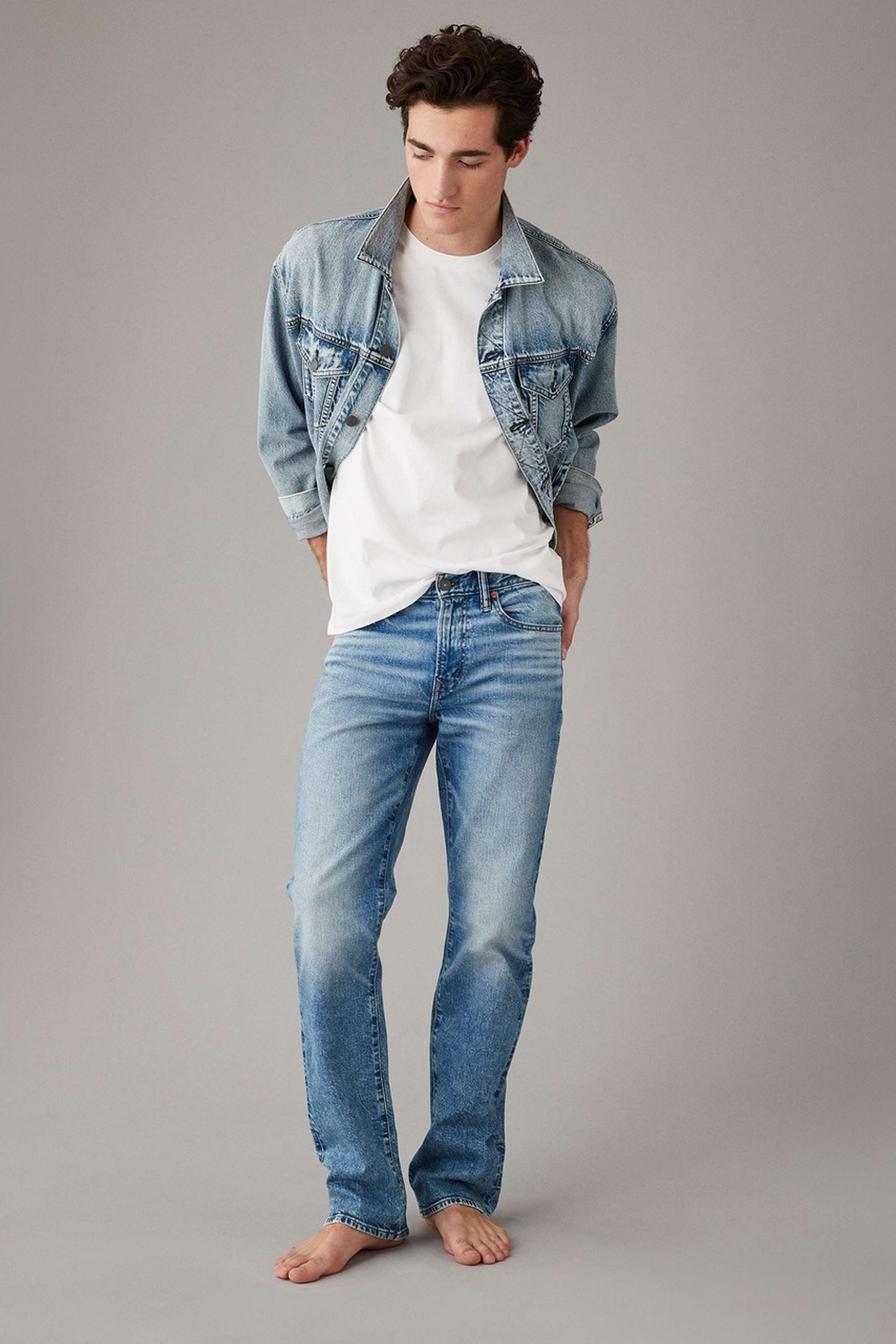 Light-Wash-Cotton-Stretch-Bootcut-Fit-Men-s-Jeans
