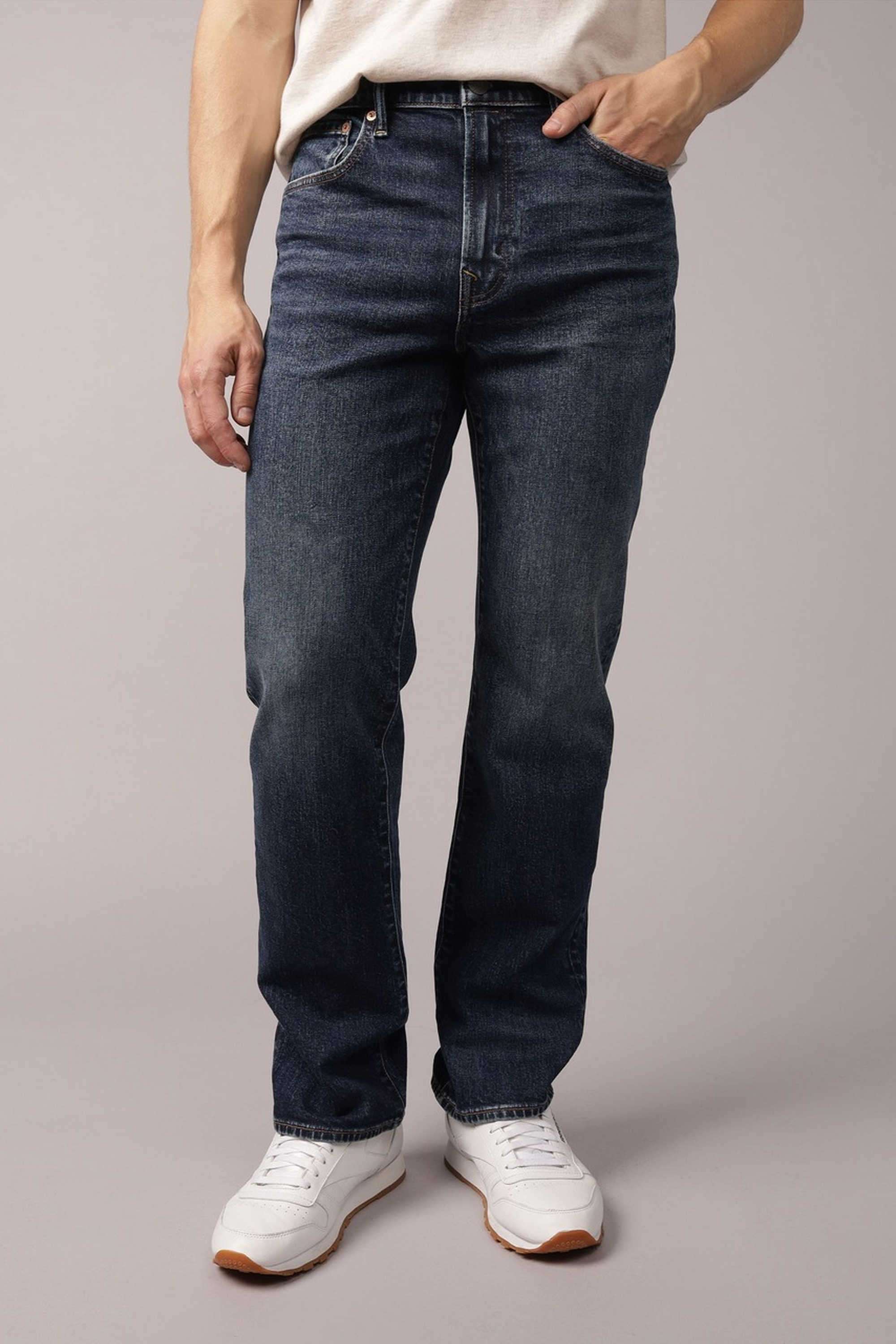 Solid-Blended-Fabric-Straight-Fit-Men-s-Jeans