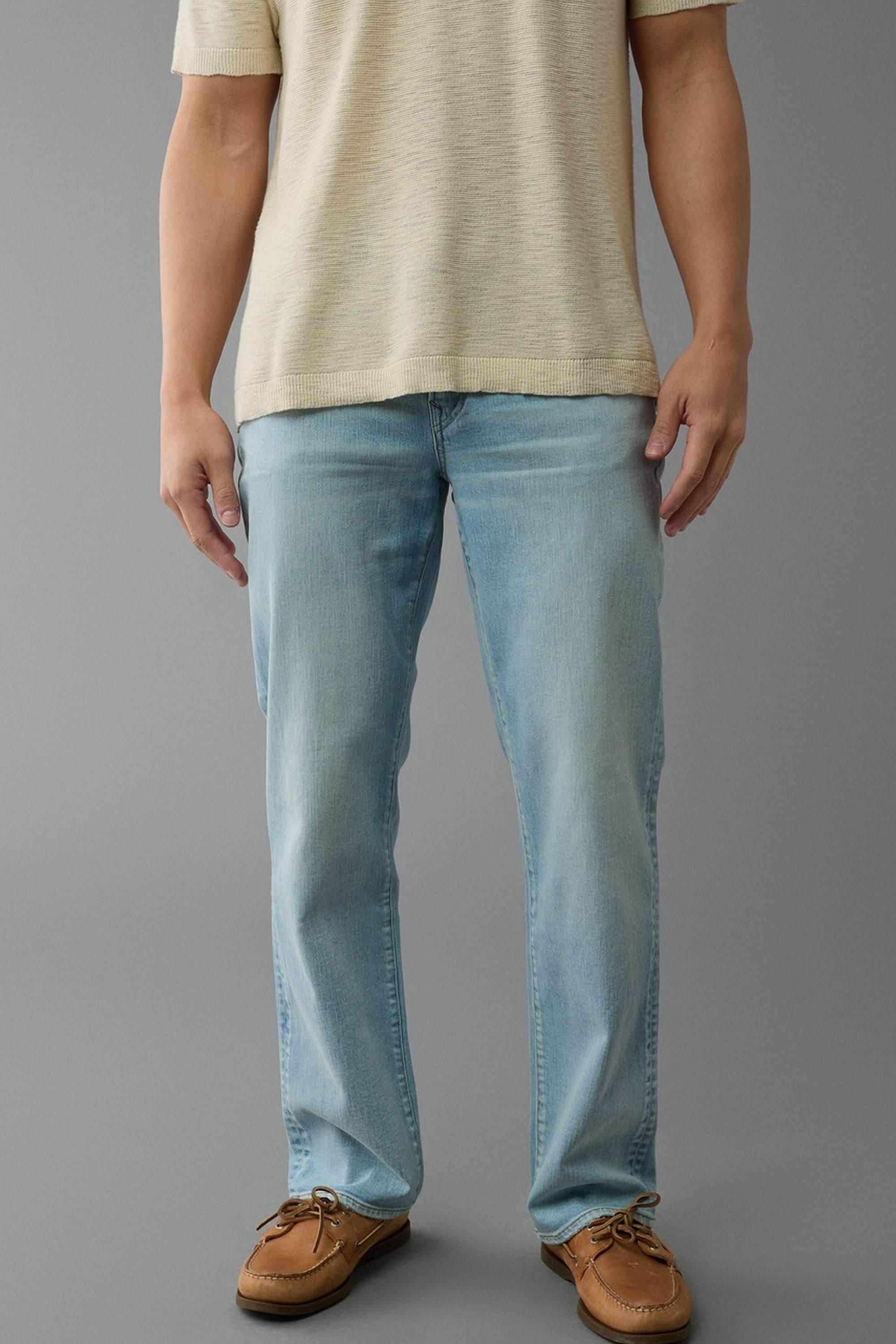 Light-Wash-Cotton-Stretch-Bootcut-Fit-Men-s-Jeans