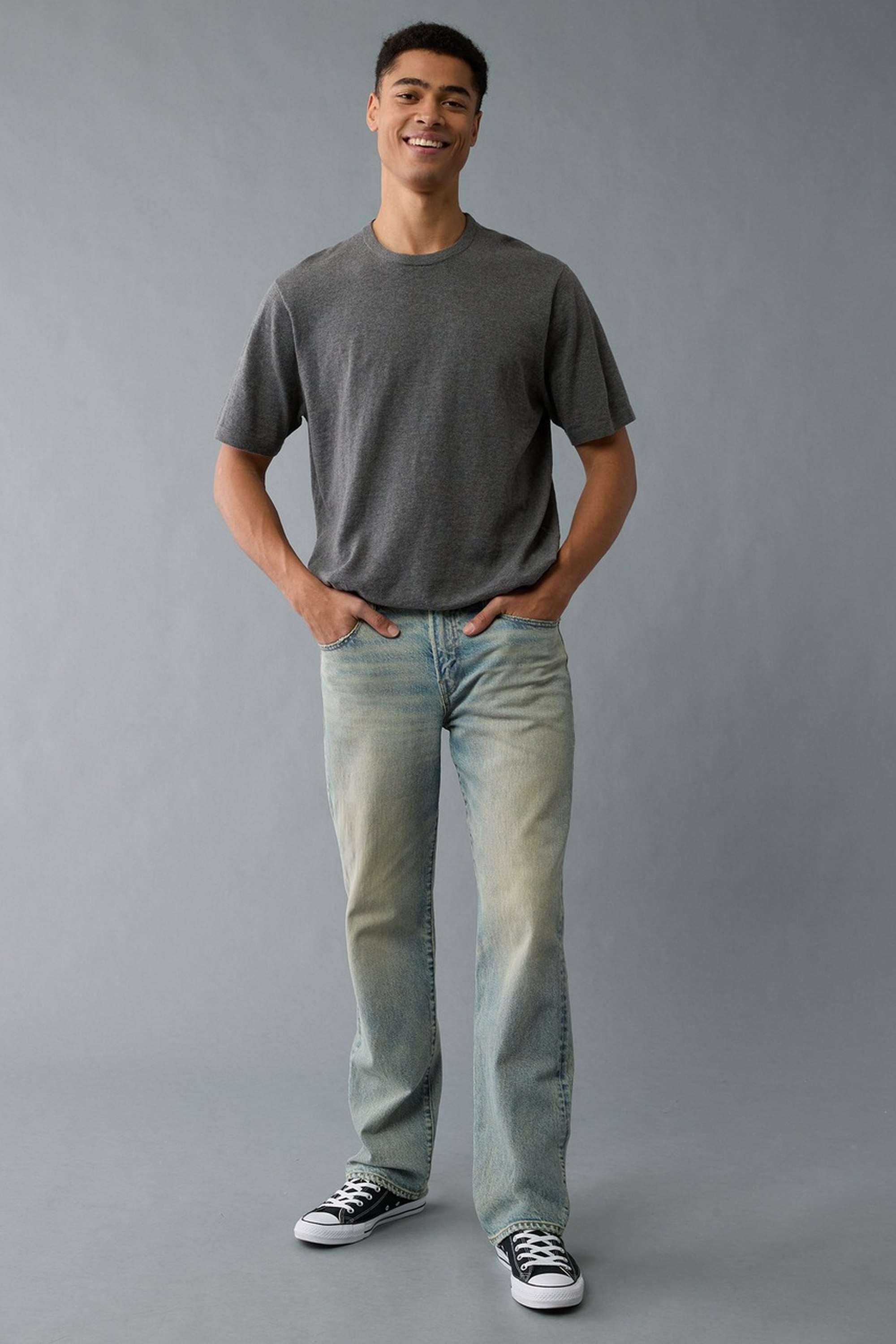 Light-Wash-Cotton-Stretch-Bootcut-Fit-Men-s-Jeans