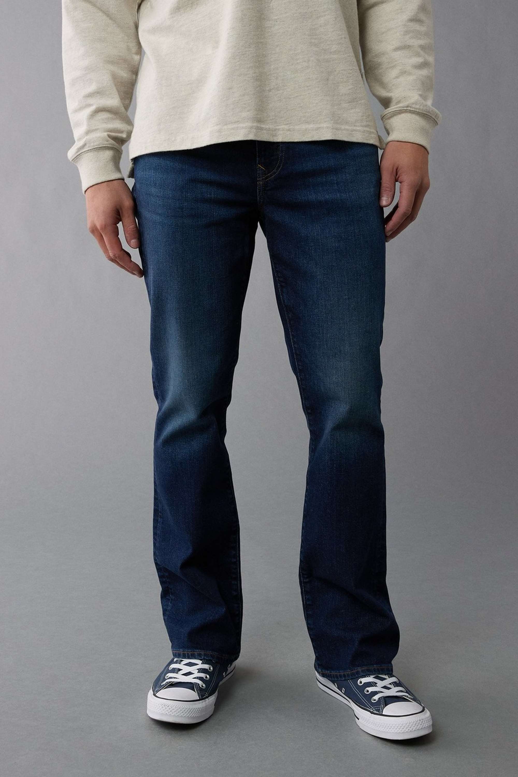 Light-Wash-Polyester-Cotton-Bootcut-Fit-Men-s-Jeans
