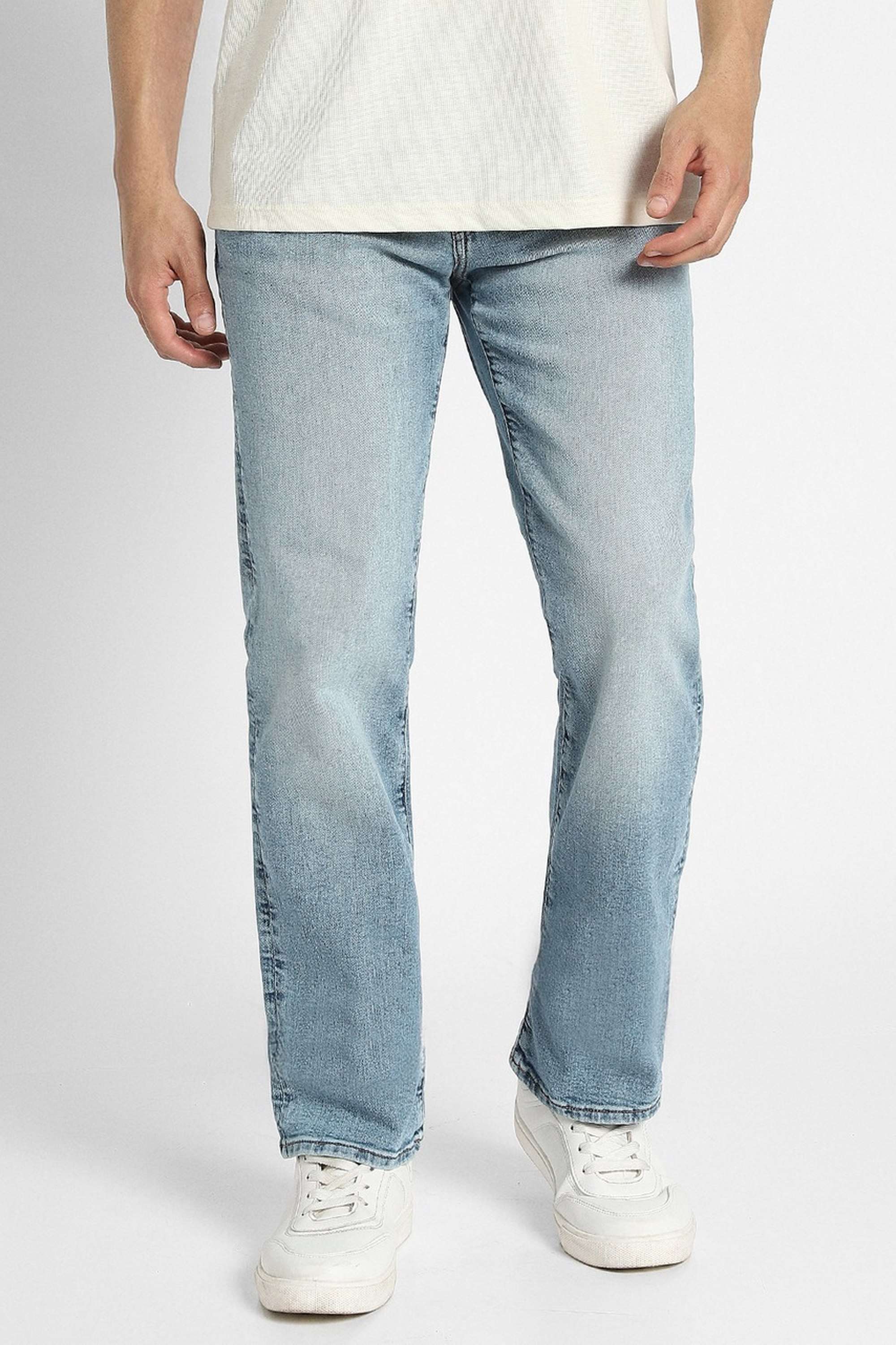 Light-Wash-Polyester-Cotton-Bootcut-Fit-Men-s-Jeans