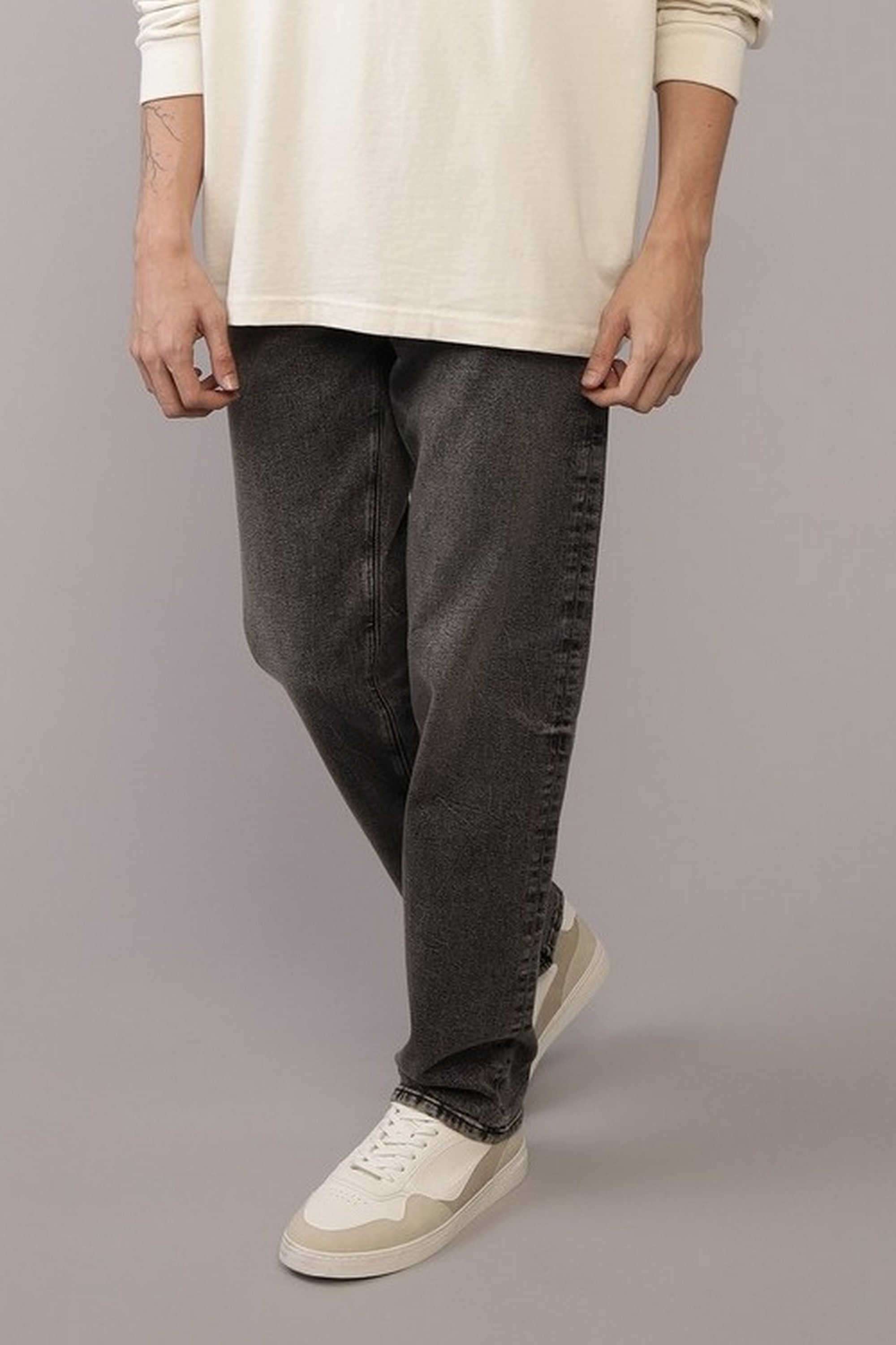 Solid-Blended-Fabric-Straight-Fit-Men-s-Jeans