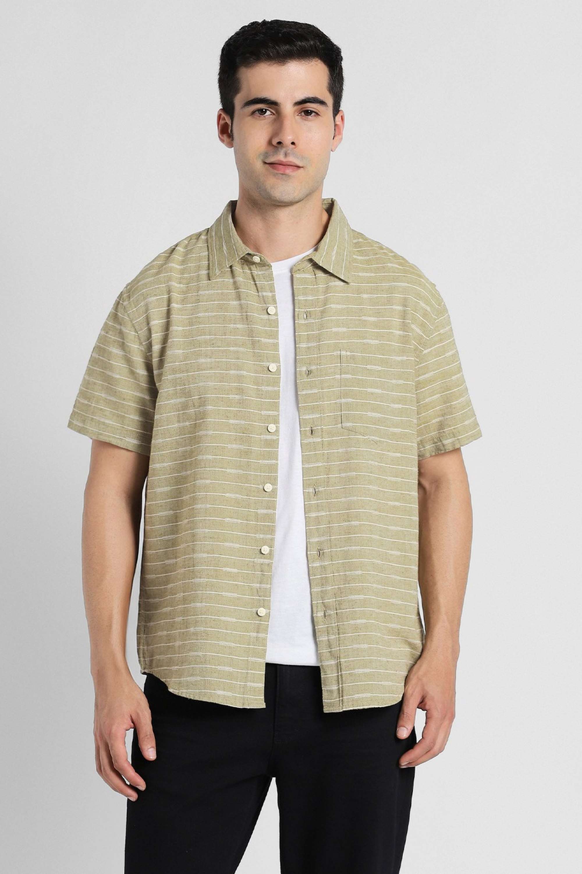 Textured-Cotton-Linen-Blend-Regular-Fit-Men-s-Casual-Wear-Shirt