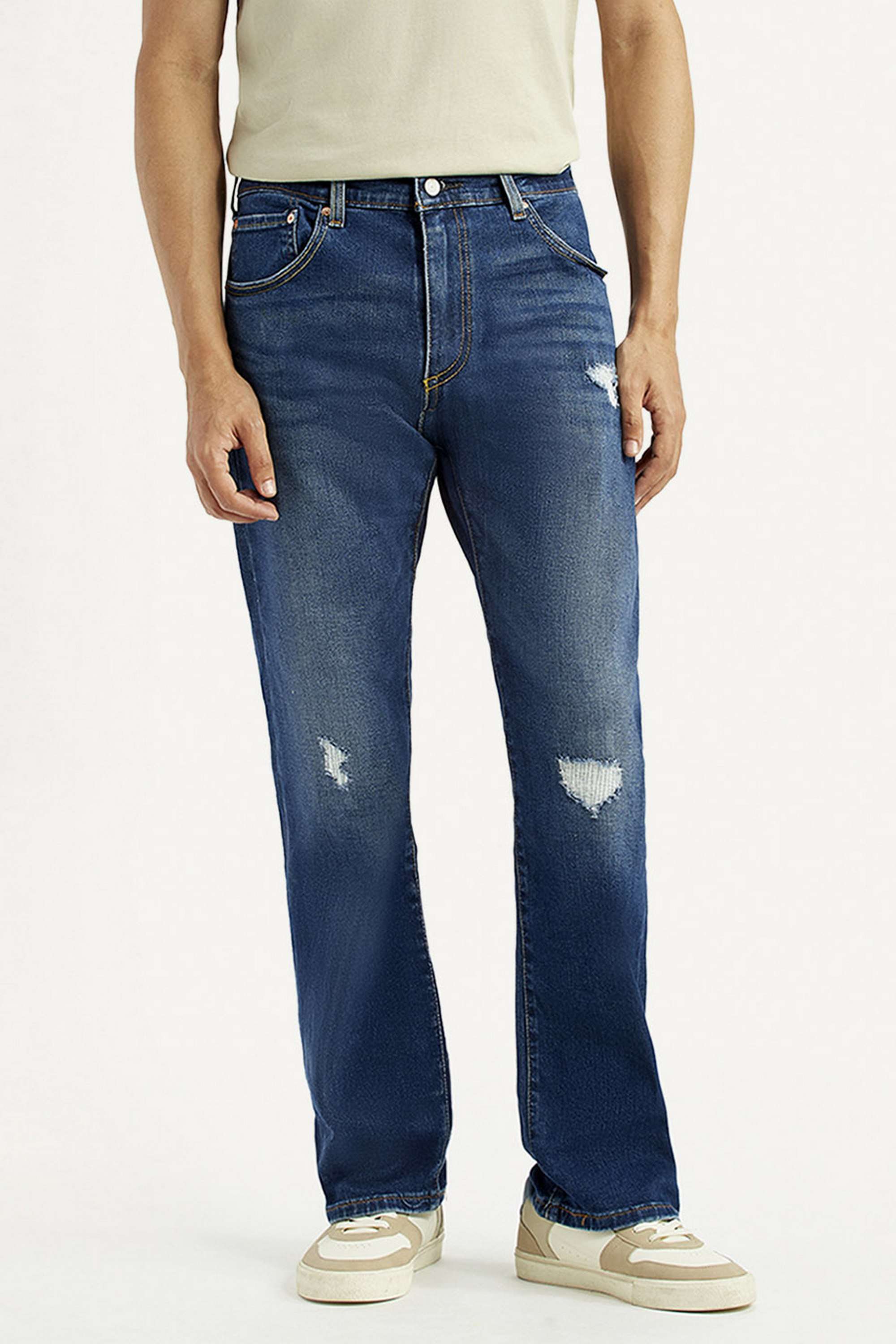 Solid-Cotton-Blend-Bootcut-Fit-Men-s-Jeans