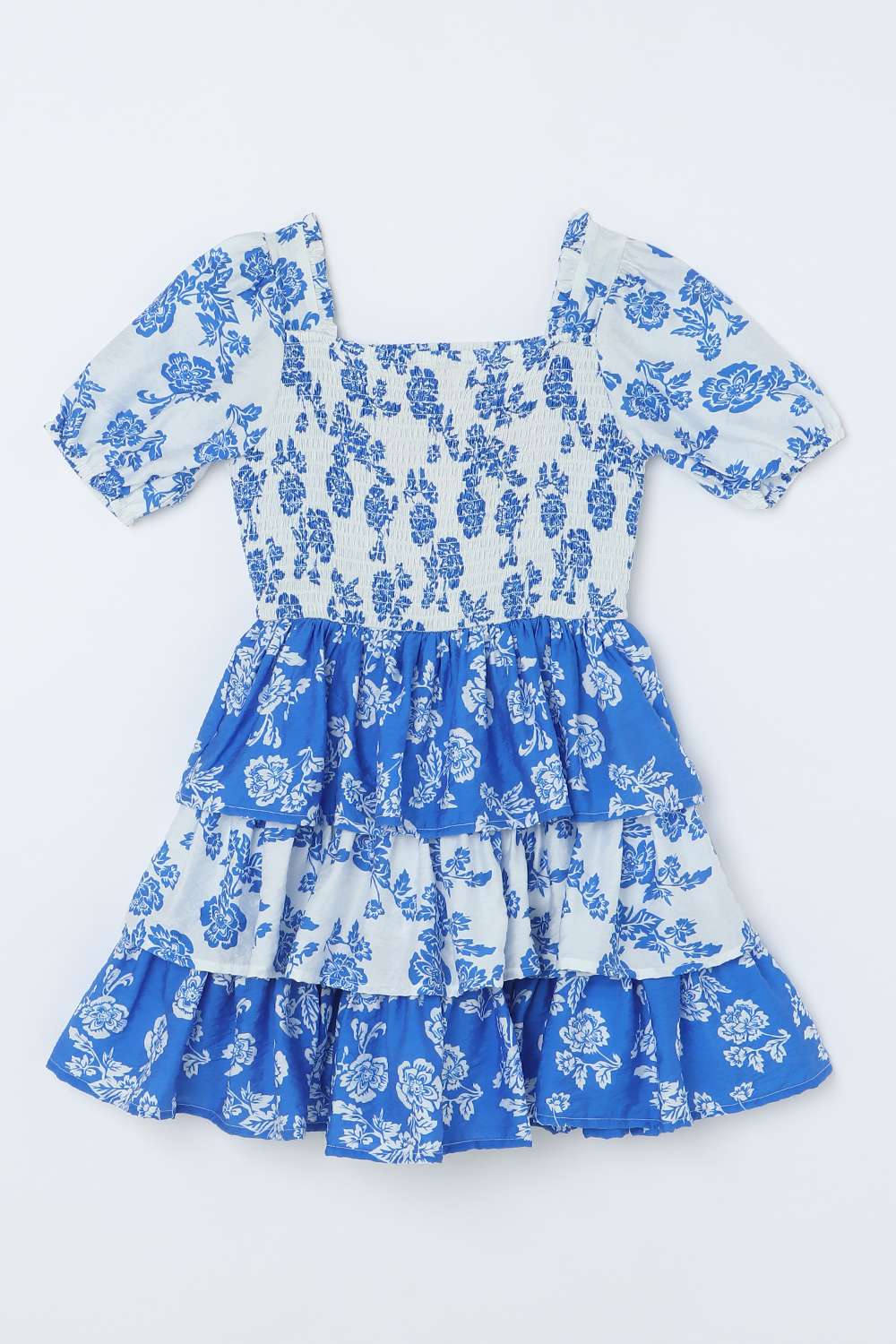 Floral-Blended-Fabric-Square-Neck-Girls-Casual-Wear-Dress
