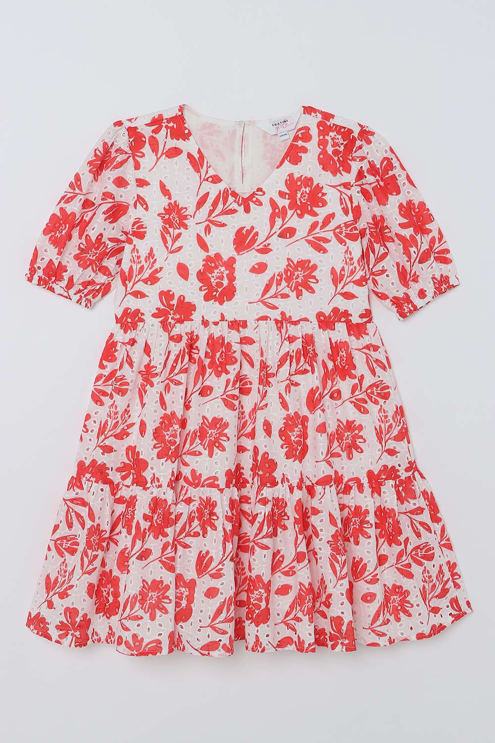 Printed-Polyester-V-Neck-Girls-Casual-Wear-Dress