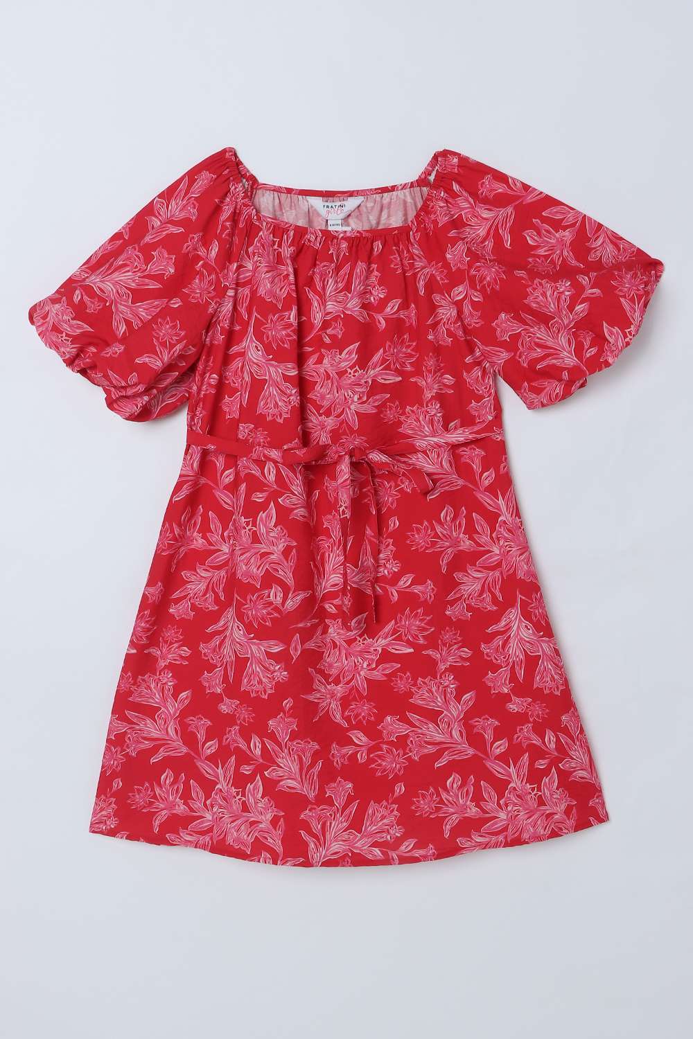 Printed-Blended-Fabric-Round-Neck-Girls-Casual-Wear-Dress