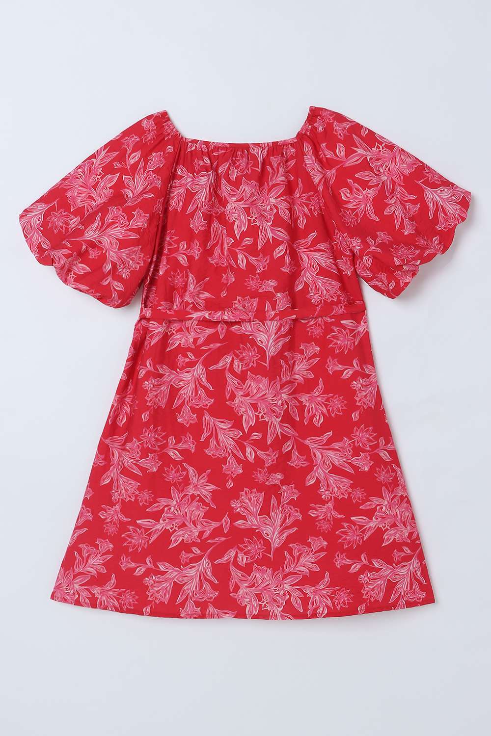 Floral-Blended-Fabric-Square-Neck-Girls-Casual-Wear-Dress