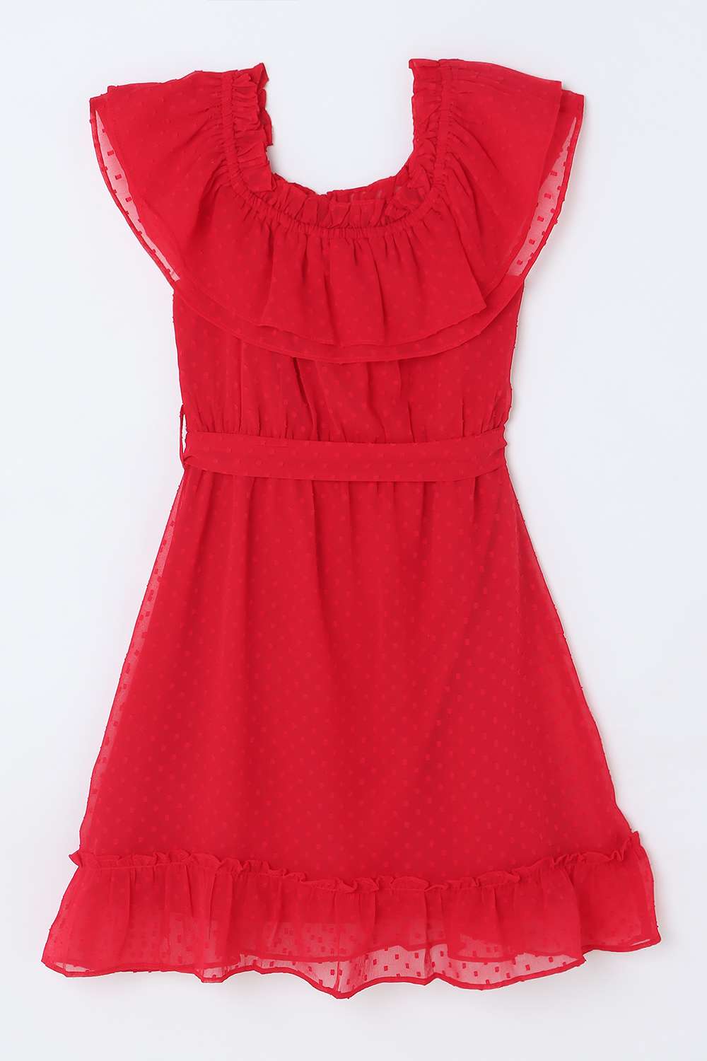 Solid-Polyester-Round-Neck-Girls-Casual-Wear-Dress
