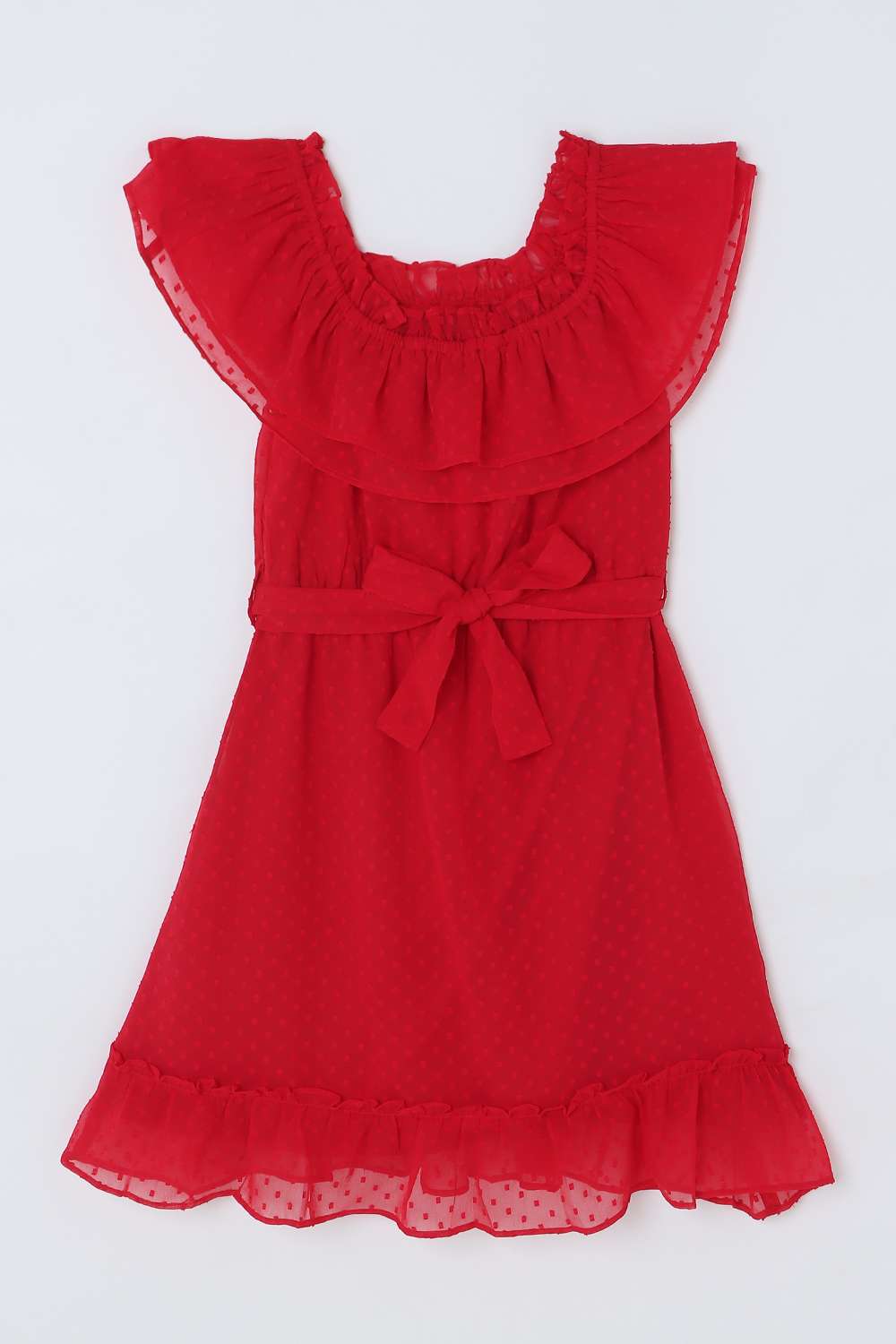 Solid-Polyester-Round-Neck-Girls-Casual-Wear-Dress