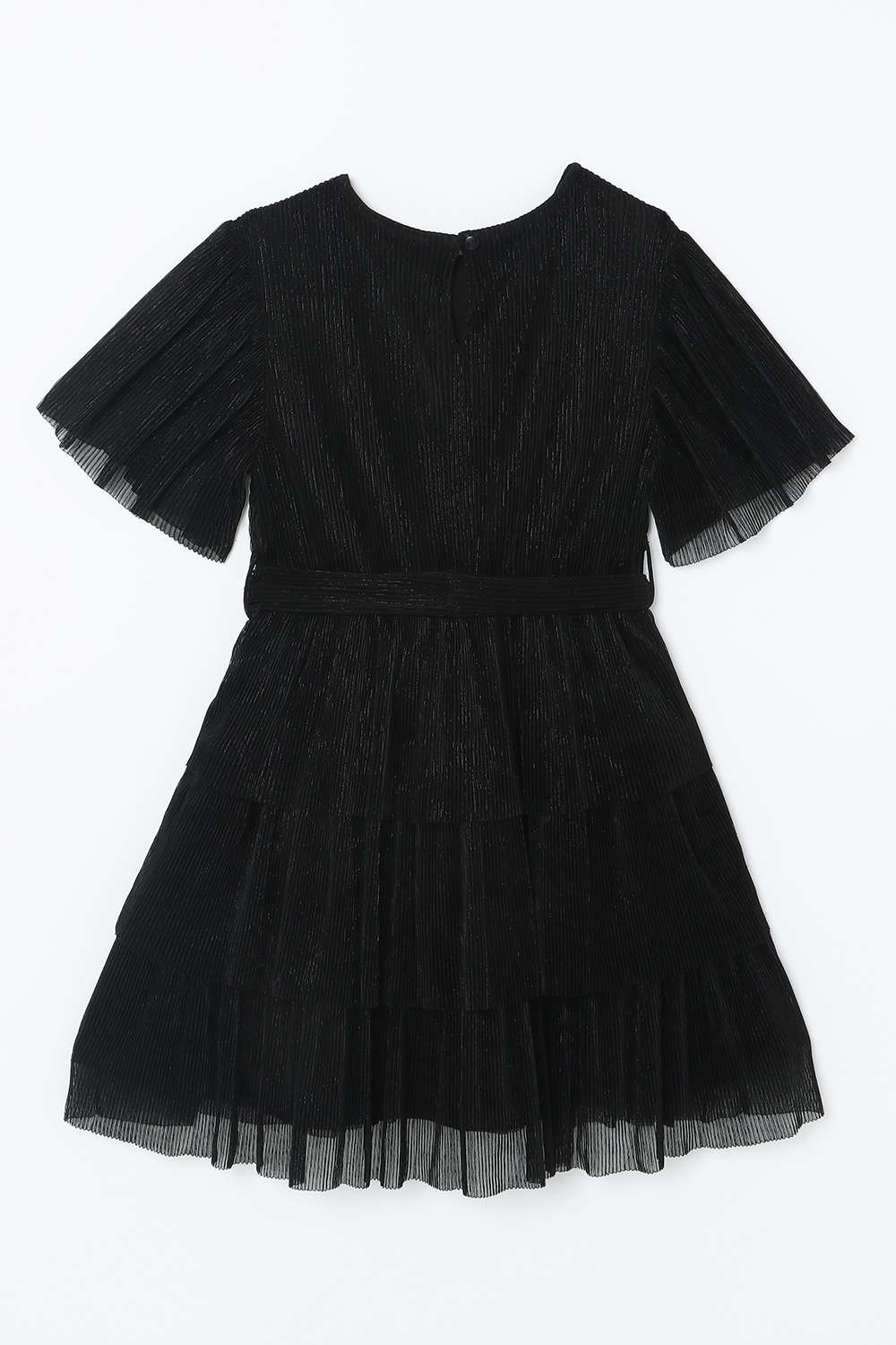 Solid-Blended-Fabric-Round-Neck-Girls-Party-Wear-Dress