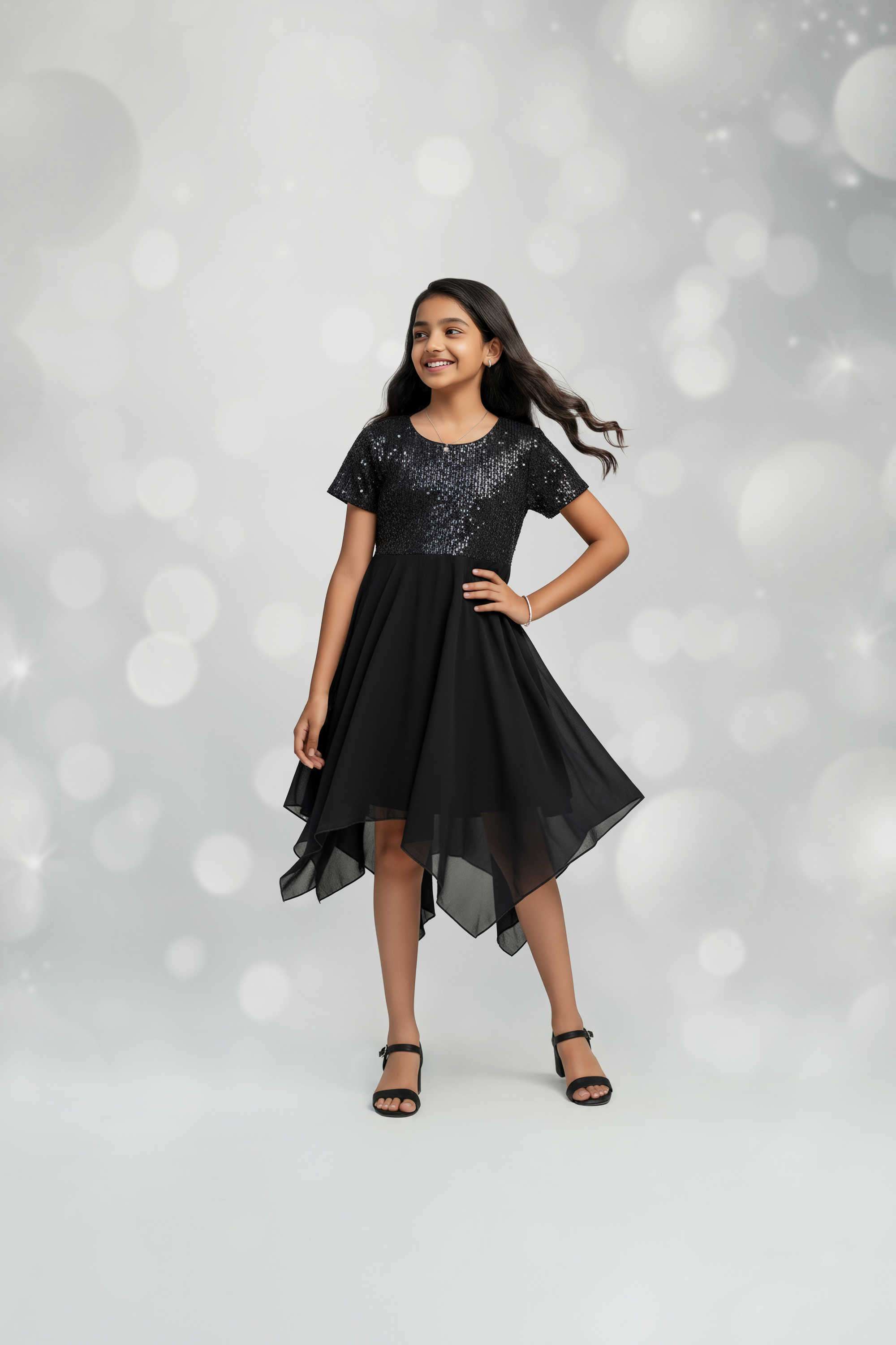 Solid-Blended-Fabric-Round-Neck-Girls-Casual-Wear-Dress