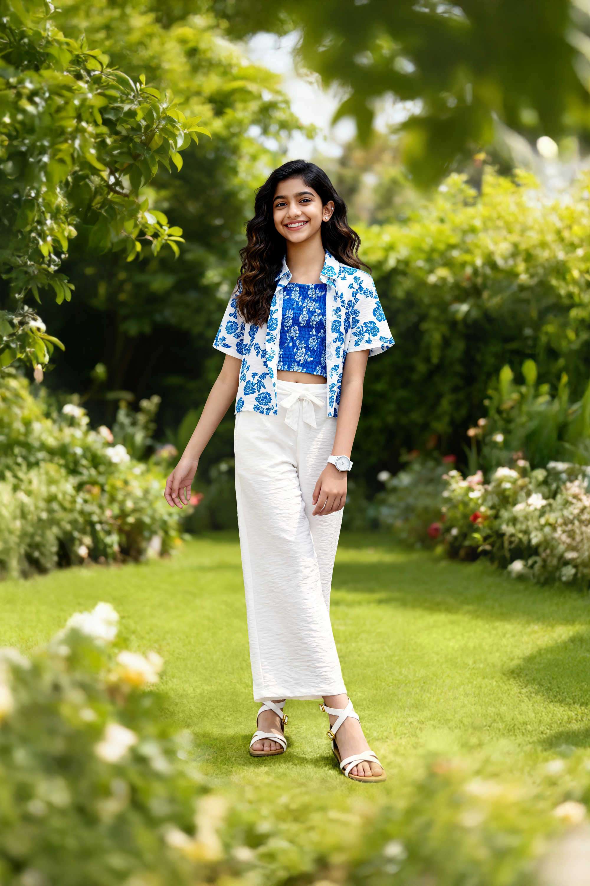 Printed-Blended-Fabric-Round-Neck-Girls-Top