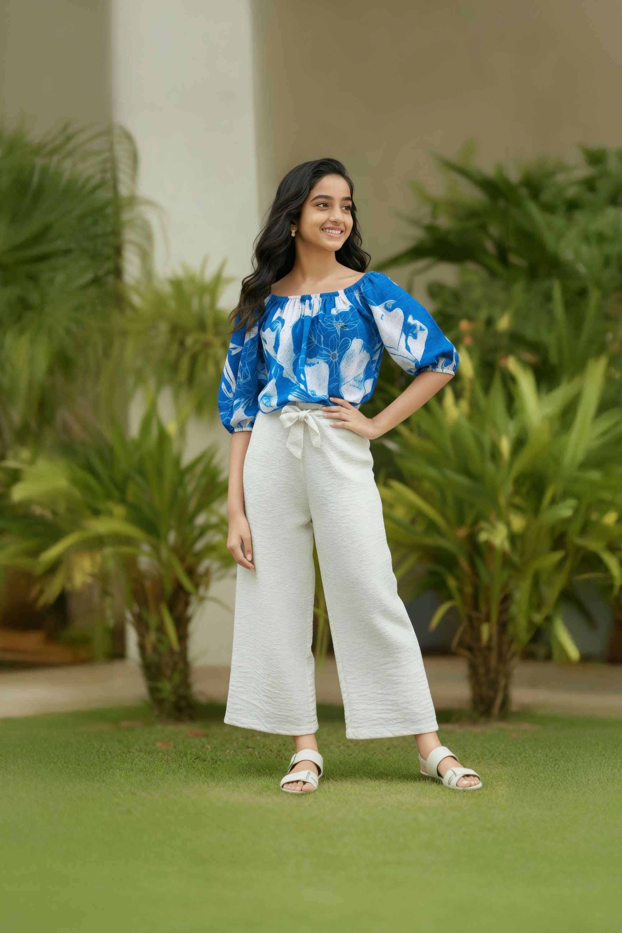 Printed-Blended-Fabric-Round-Neck-Girls-Top