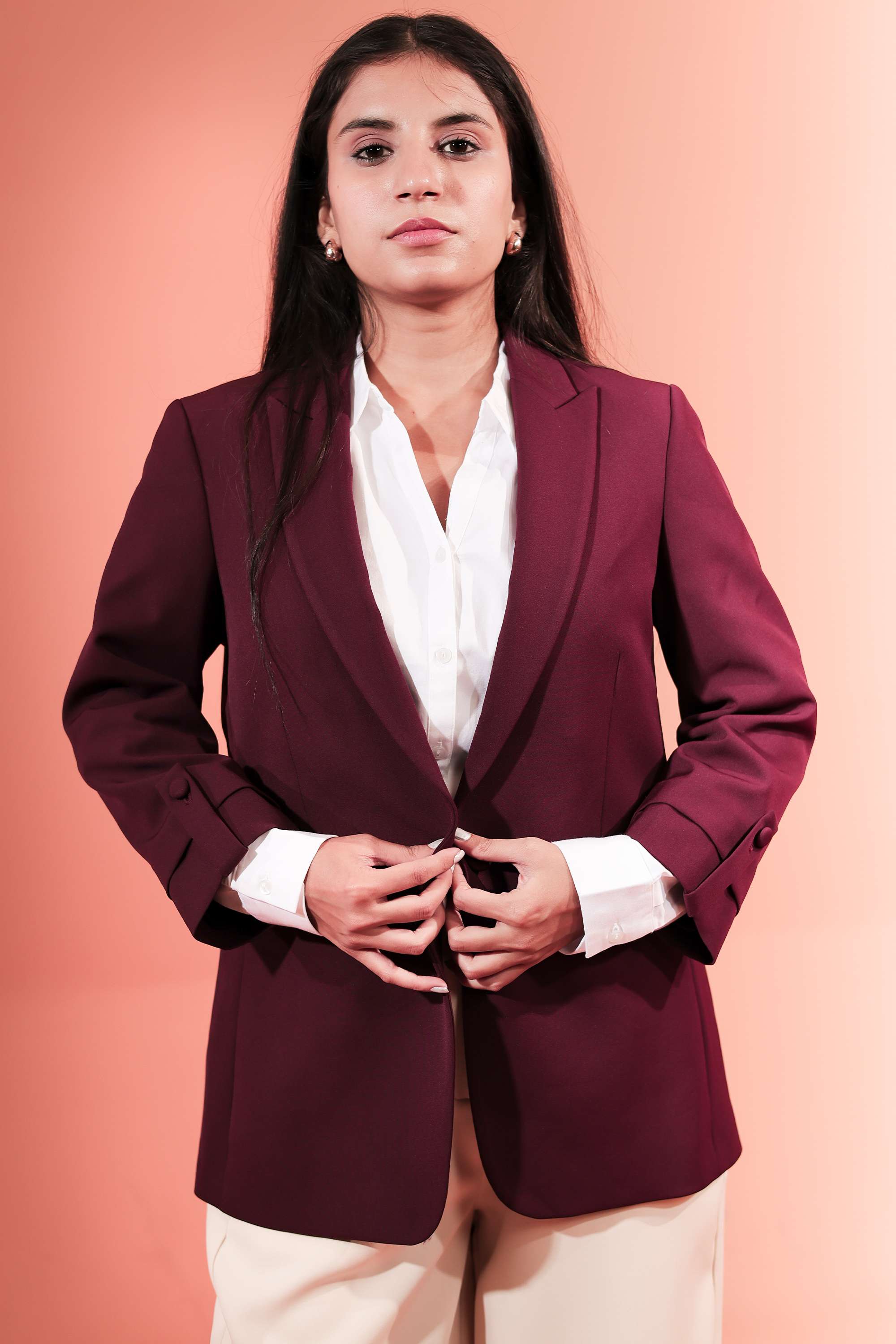 Solid-Polyester-Blend-Regular-Fit-Women-s-Formal-Wear-Blazer