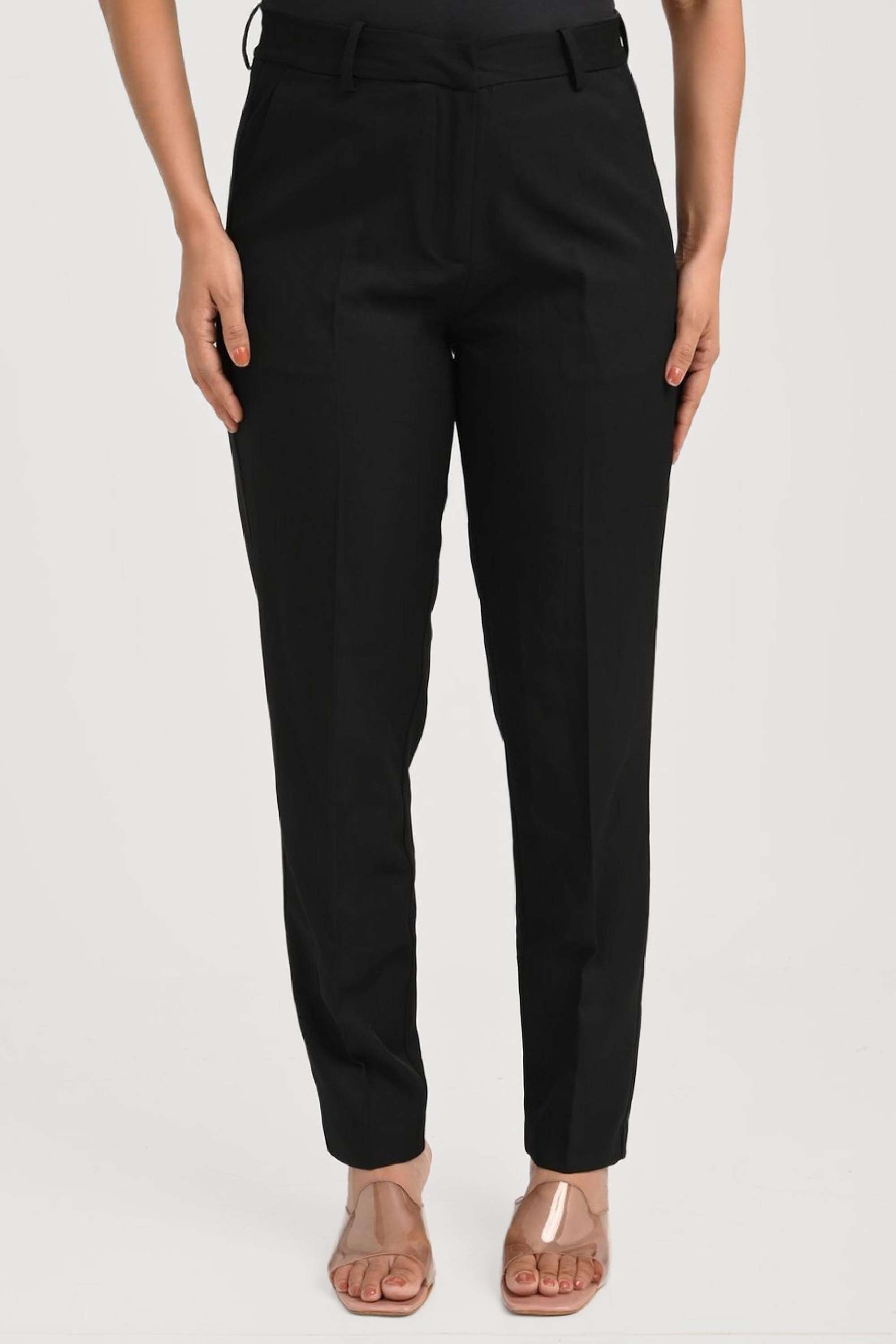 Solid-Blended-Fabric-Regular-Fit-Women-s-Pants