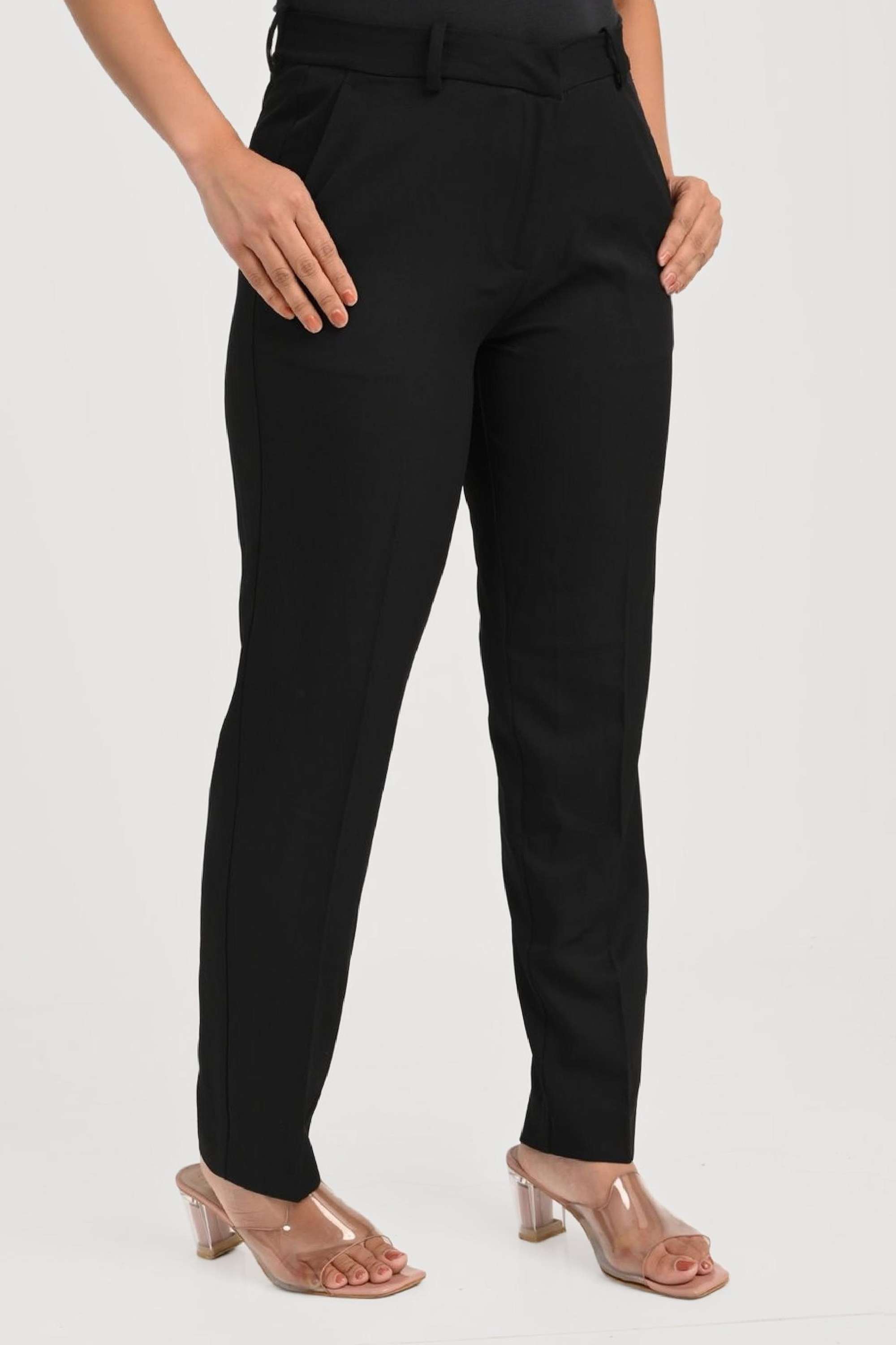 Solid-Blended-Fabric-Regular-Fit-Women-s-Pants