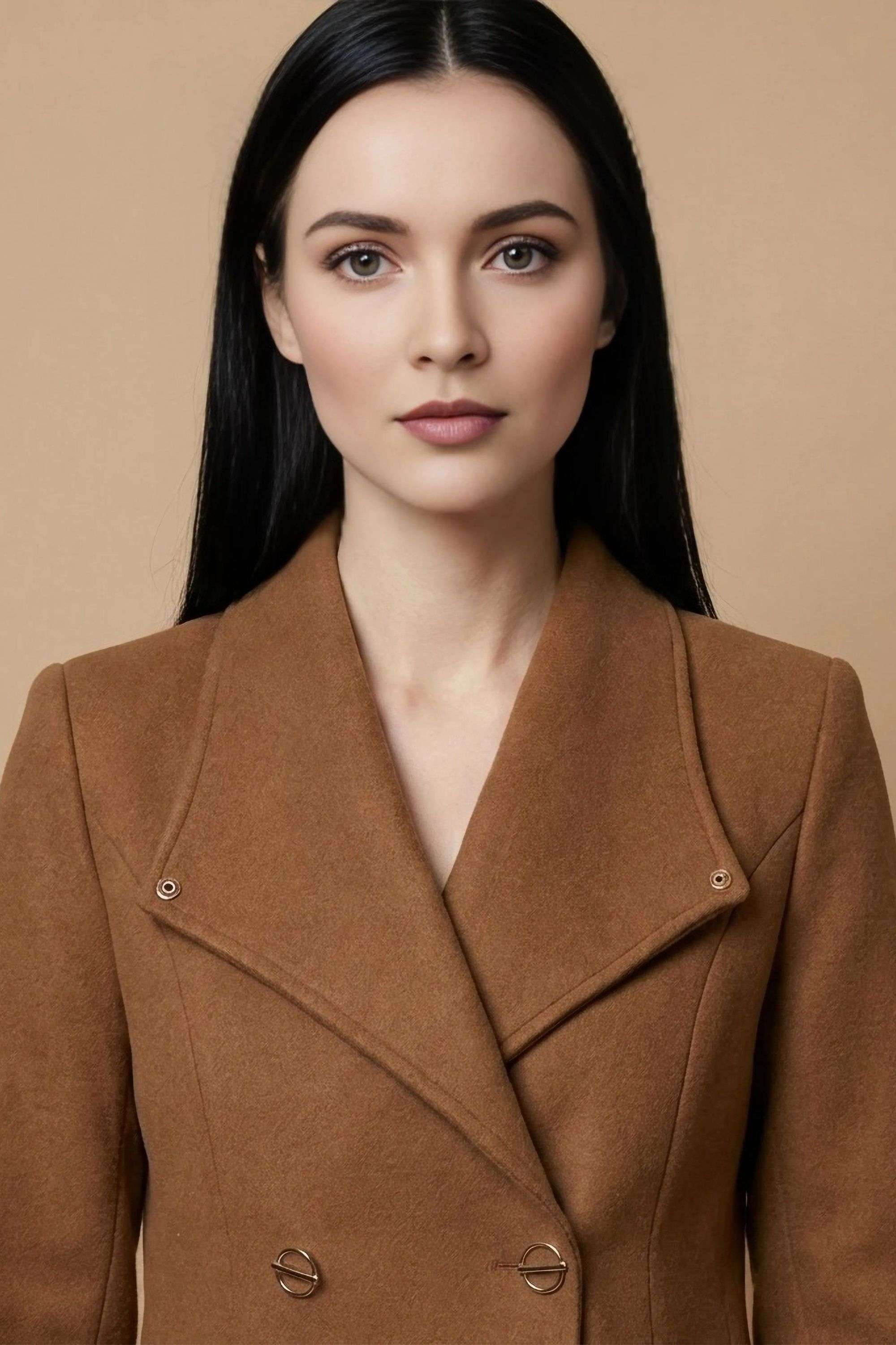 Solid-Collared-Blended-Fabric-Women-s-Casual-Wear-Coat