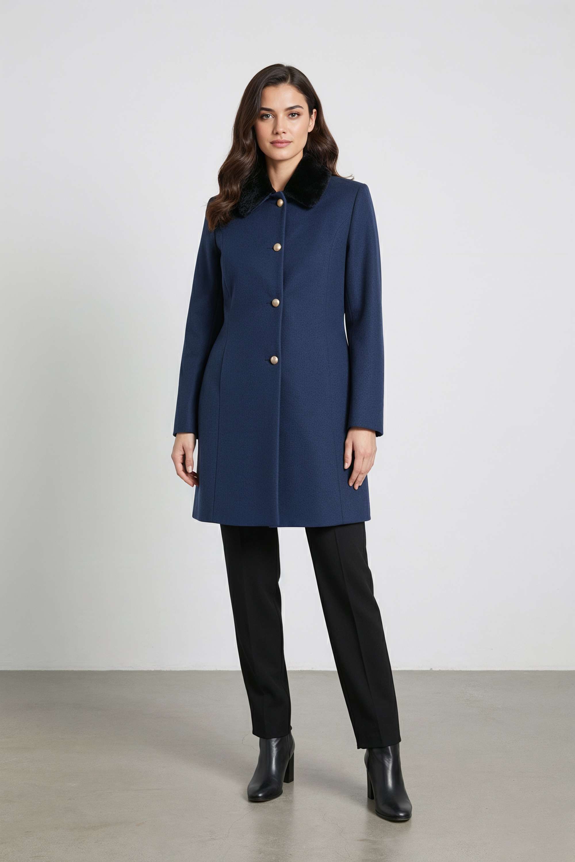 Solid-Collared-Blended-Fabric-Women-s-Casual-Wear-Coat